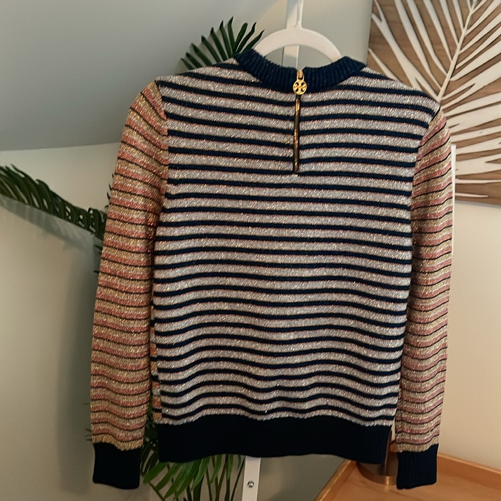 Tory Burch Metallic Lurex Stripe Women’s‎ Sweater Small •P - Picture 4 of 7